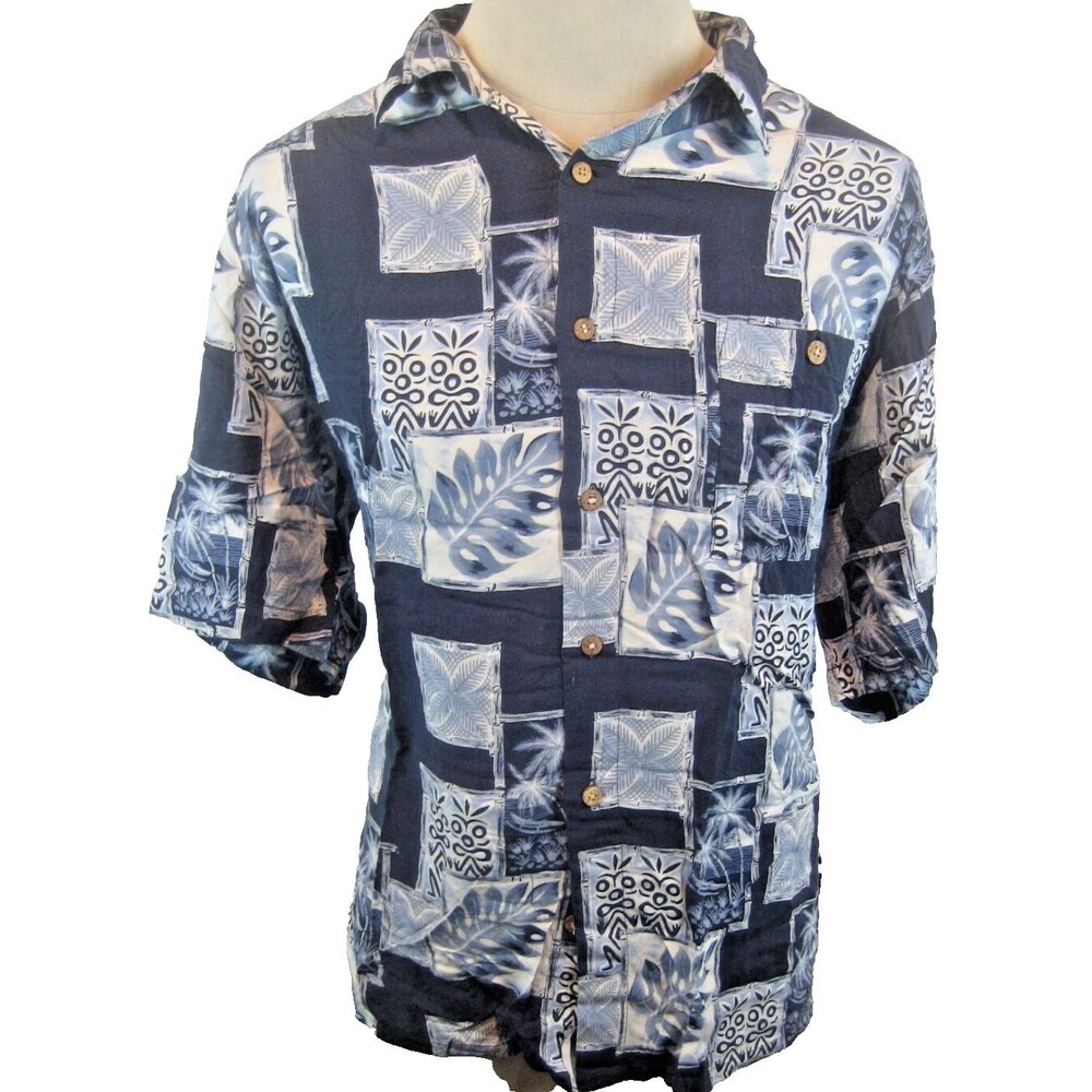 Mens Puritan Blue Floral SS Aloha Island Hawaiian Casual Shirt sz XL